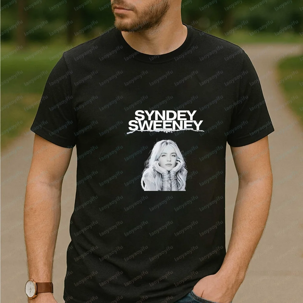 Korean-style Review of Men's Clothing - Sydney Sweeney Short-sleeved Shirt Suitable for Both Men and Women, Comfortable T-shirt