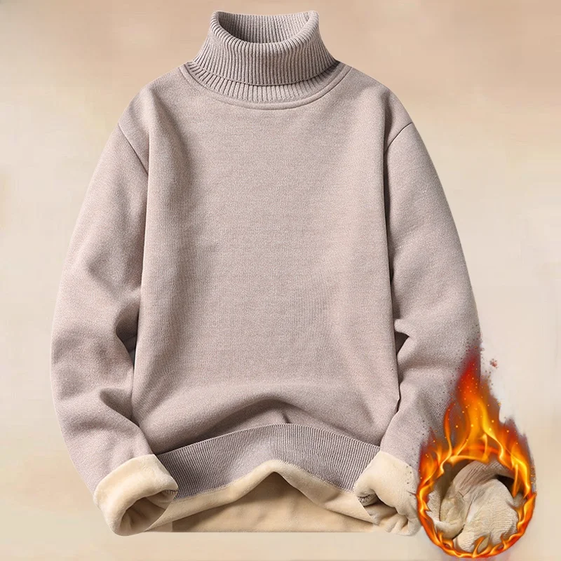 

Мужской вязаный свитер с высоким воротником, зимний утепленный базовый слой, однотонный шерстяной свитер, повседневный, из полиэстера