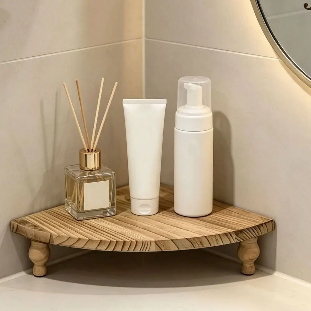 

Wooden Fan Shaped Storage Rack Large Capacity Space Saving Cosmetic Storage Rack Decorative Flower Pot Rack Corner Shelf