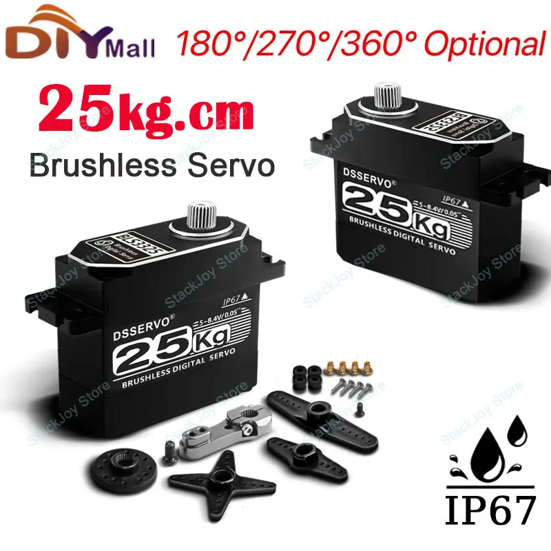 

25KG High Torque Digital Servo Motor Metal 180/270/360 7.4V Waterproof IP67 High Speed Brushless for 1:8 1:10 1:12 RC Car Robot
