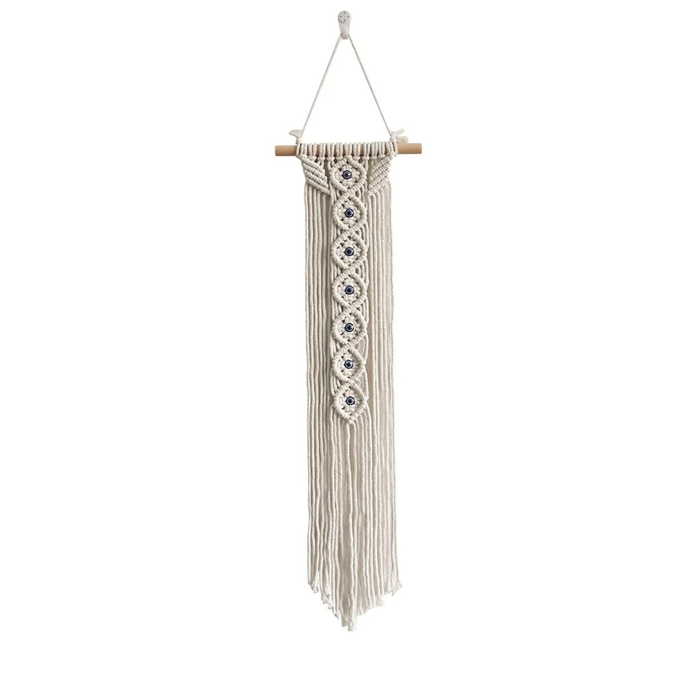 Hand Woven Cotton Rope Tapestry Wall Hanging Bohemian Decor with Wooden Pole Living Room Wall Hanging Ornament