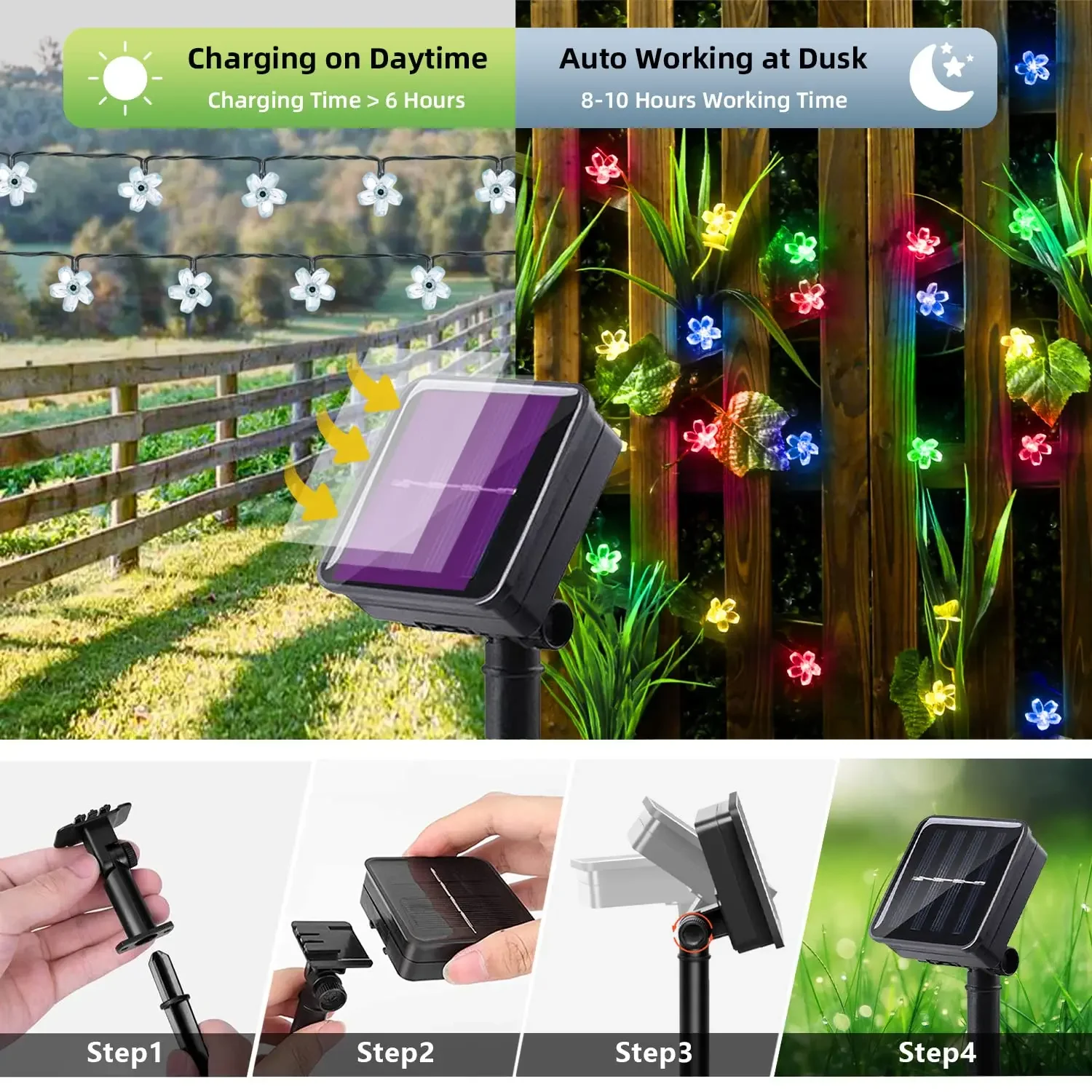 Outdoor Solar Powered Flower Garland Festoon LED String Fairy Light Waterproof for Backyard & Garden Lawn Fence Patio Decoration