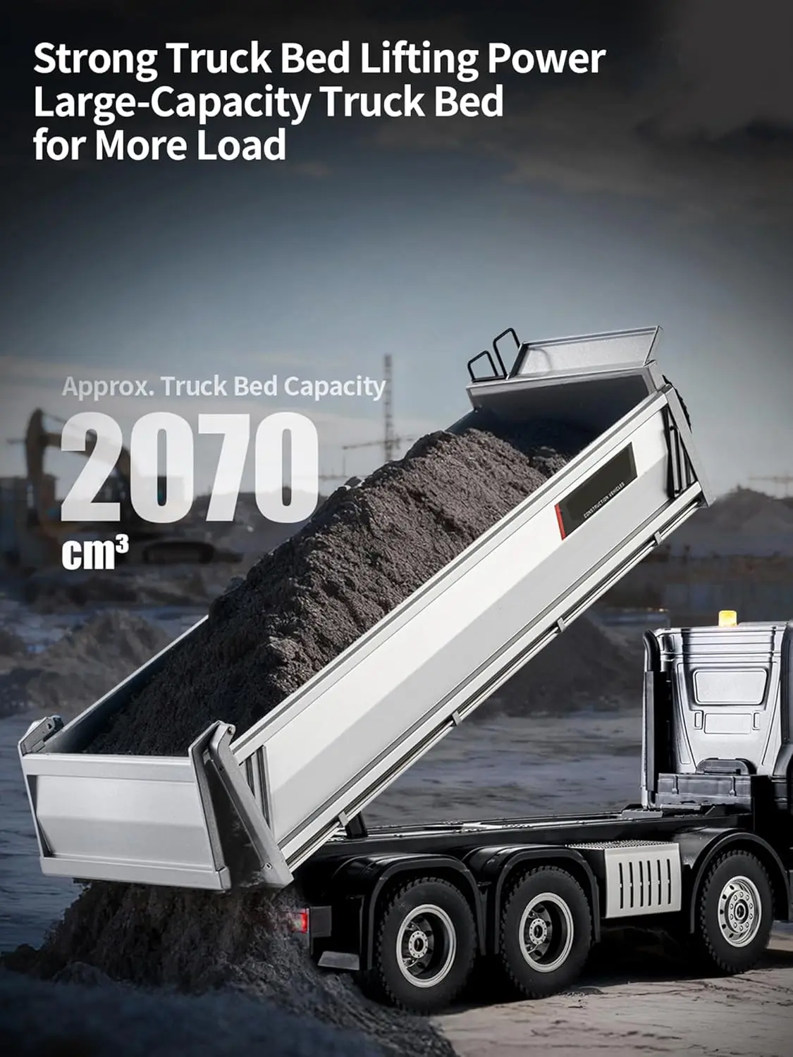 Upgraded 13-Channel 1/14 Scale RC Dump Truck, 21-Inch Alloy Heavy Duty Metal Construction Vehicle, 13 LBS Load Capacity, 8-Wheels, Remote Control Toy for Ages 14+