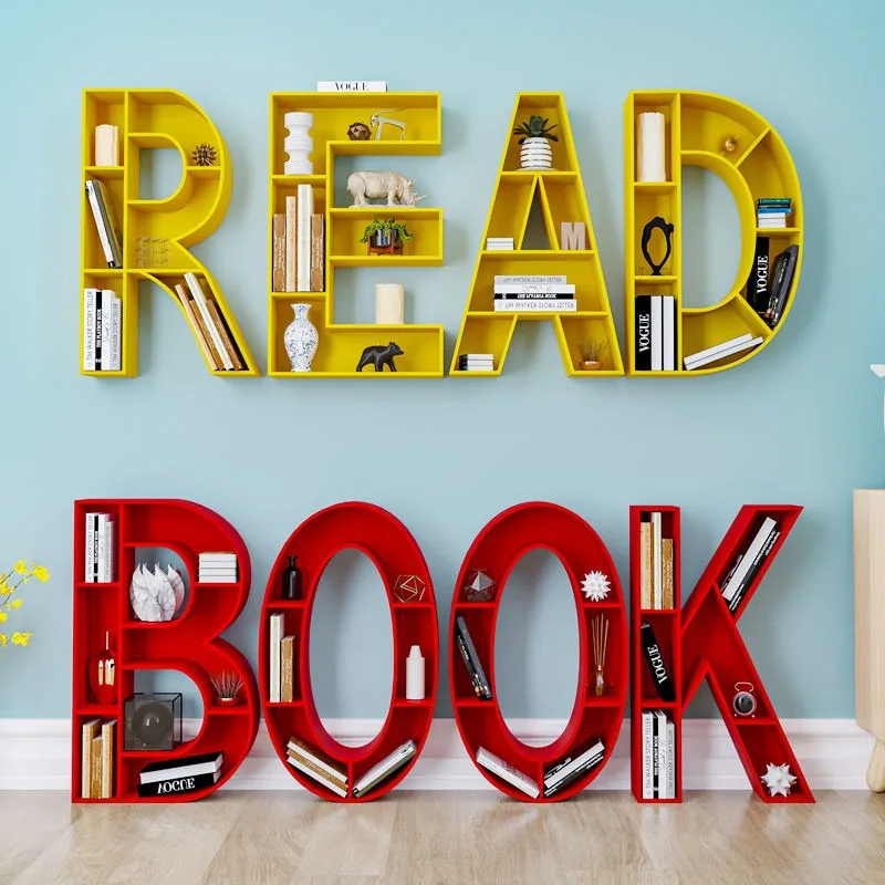 Children's bookshelf, creative art, alphabet, English number, decorative shelves, wall-mounted floor-to-ceiling bookcases, displ