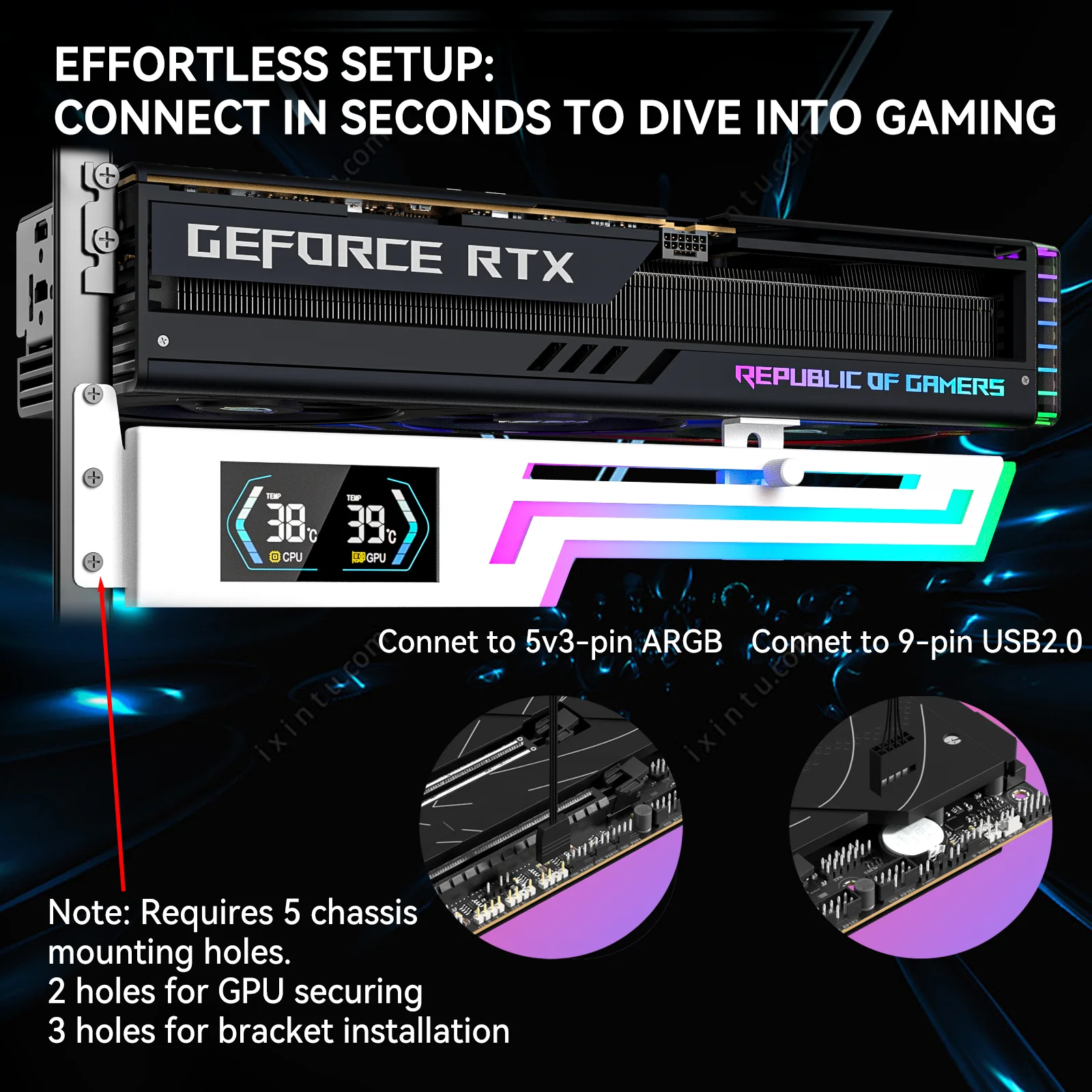 GSCOLER Z-X2 Z-X6 ARGB 5V 3PIN Graphics Card Bracket Adjustable Height ARGB AURA SYNC Computer Graphics Card VGA Bracket