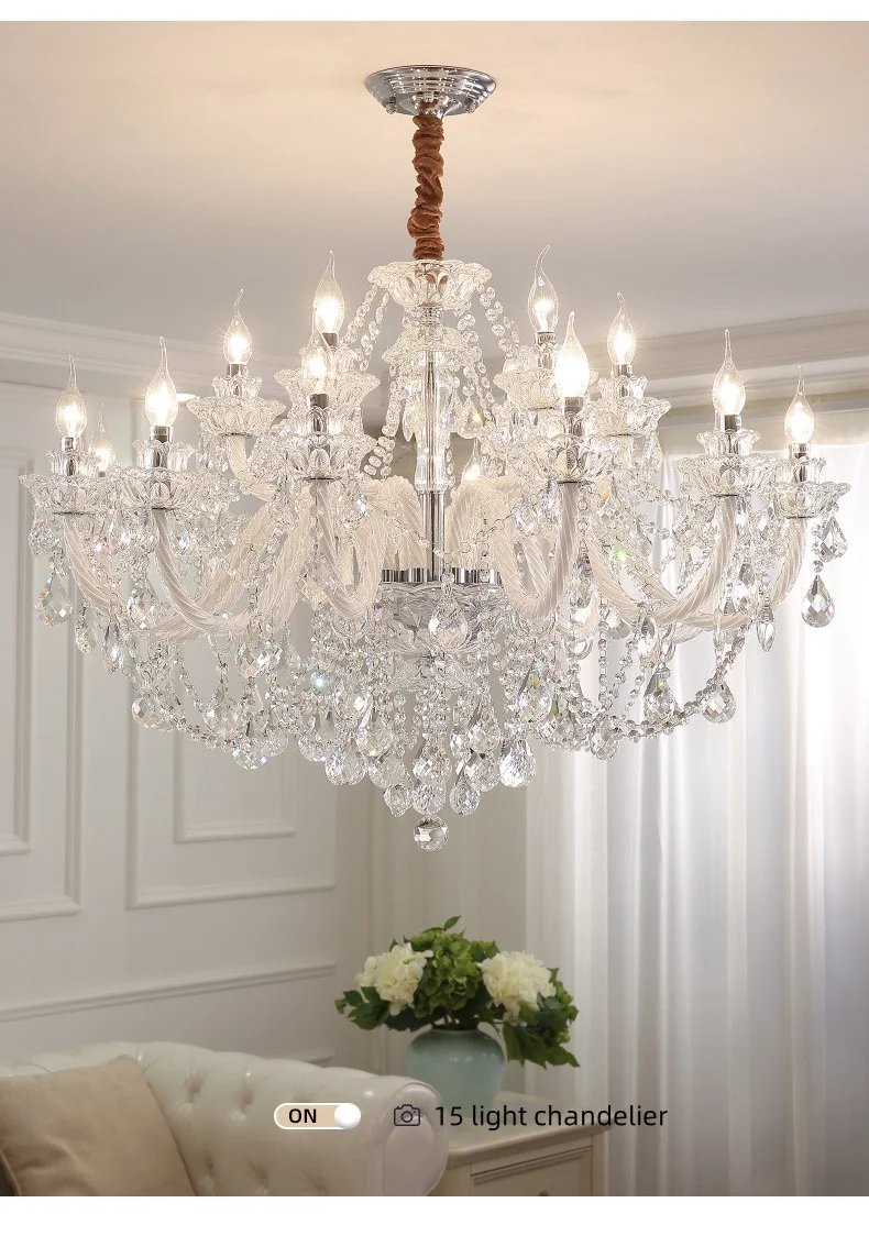 French Crystal E14 Candle Chandelier Living Room Glass