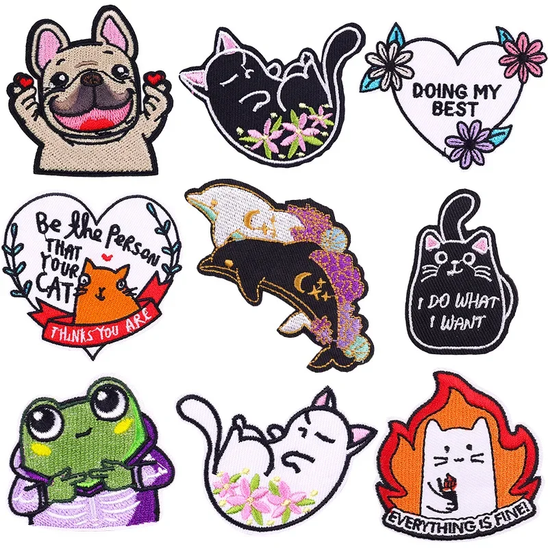 Embroidered Patch Iron On Patches for Clothing Pocket Cat Clothes Stickers Fabric Sewing Thermal Adhesive Applique Fusible