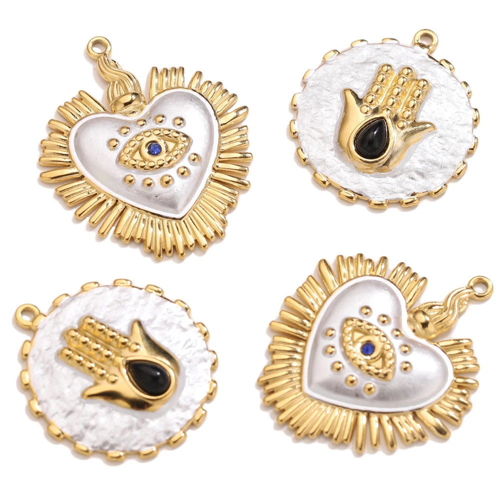 

2PCS Stainless Steel Gold Bohemian Heart Pendant for DIY Evil Eye Jewelry Making Earrings Necklace Connector Accessorie Wholesal