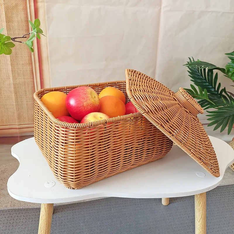 Source factory rattan woven pumpkin-shaped basket, hand-woven lidded egg storage basket for kitchen, rattan storage basket