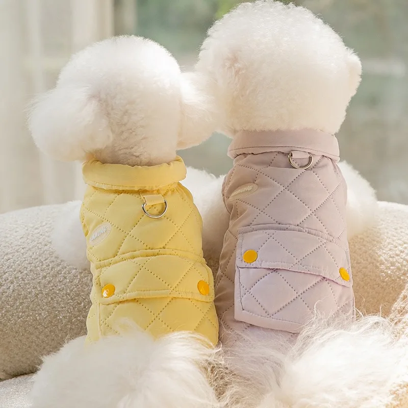 

Winter Puppy Clothes Teddy Solid Color Vest Bichon Frise Leashable Warm Cotton Pet Sleeveless Split Button Shirt