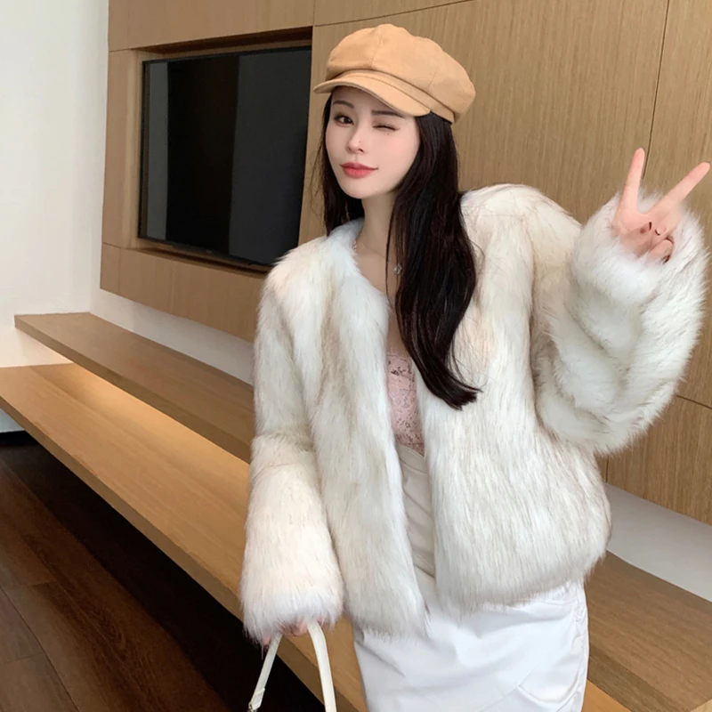 Mulheres falso casaco de pele de raposa inverno manga longa grosso quente jaqueta fofo solto moda coreano outwear elegante commuter escritório topo