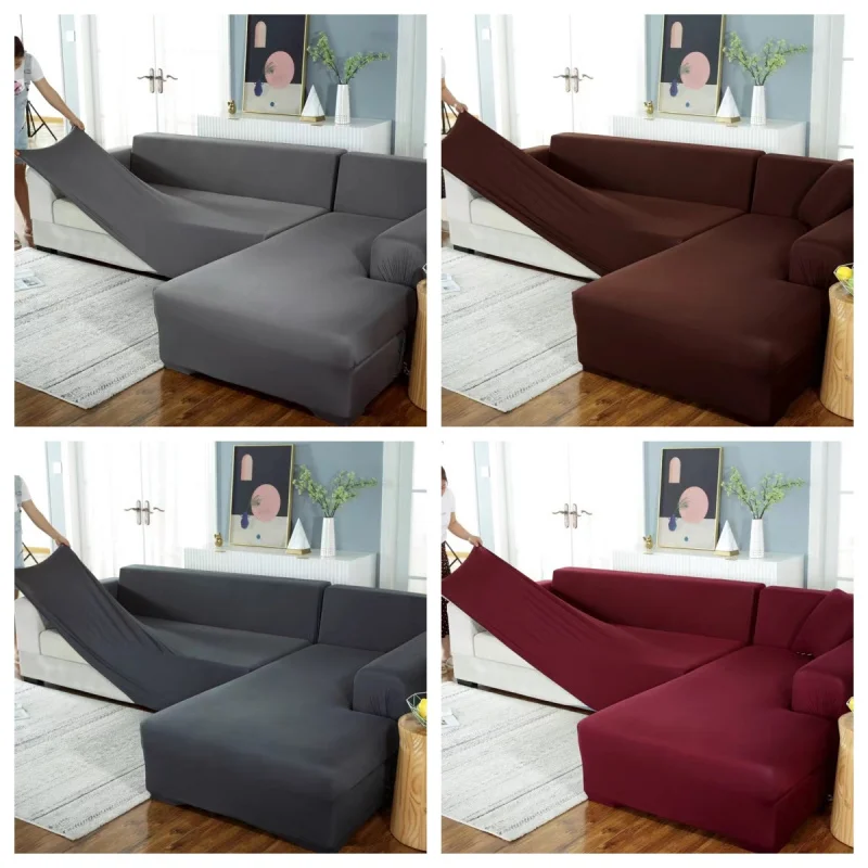 

Solid Color Sofa Covers for Living Room Elastic Sofa Cover L Shaped Corner Couch Cover Slipcover Chair Protector 1/2/3/4 Seater