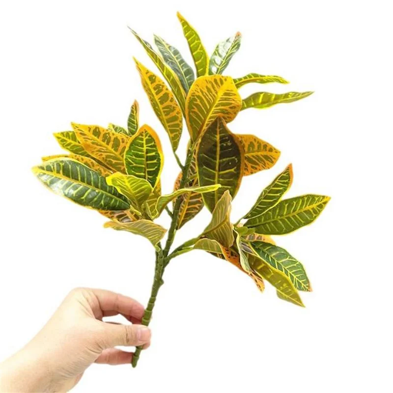 6Pcs Faux Golden Ficus Leaf Simulation Green Plant for Wedding Floral Accessories Decoration Articial Short Stem Greenery