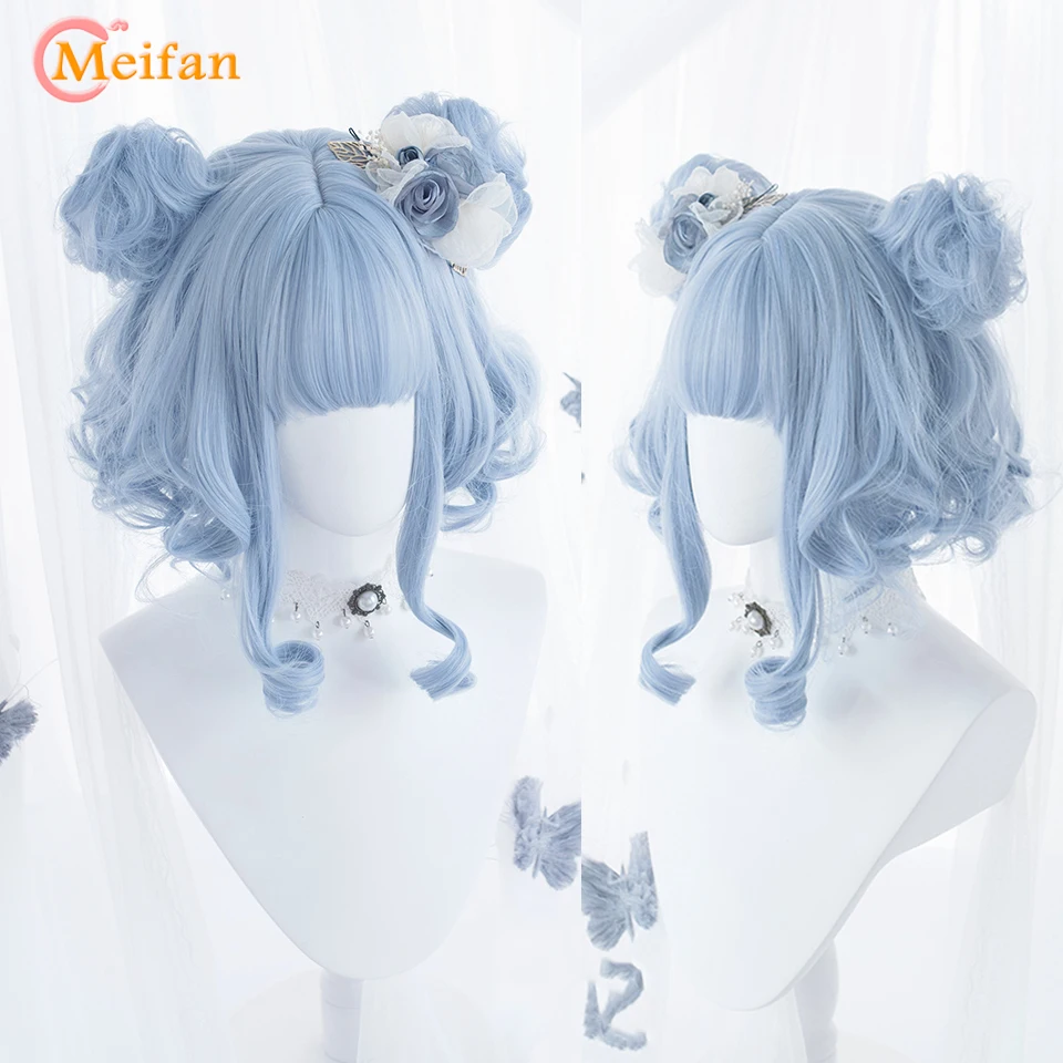 MEIFAN Synthetic Short Bob Color Lolita Anime Wigs With Air bangs for Women Natural Fake Hair Black Blue Lolite Cosplay Wig