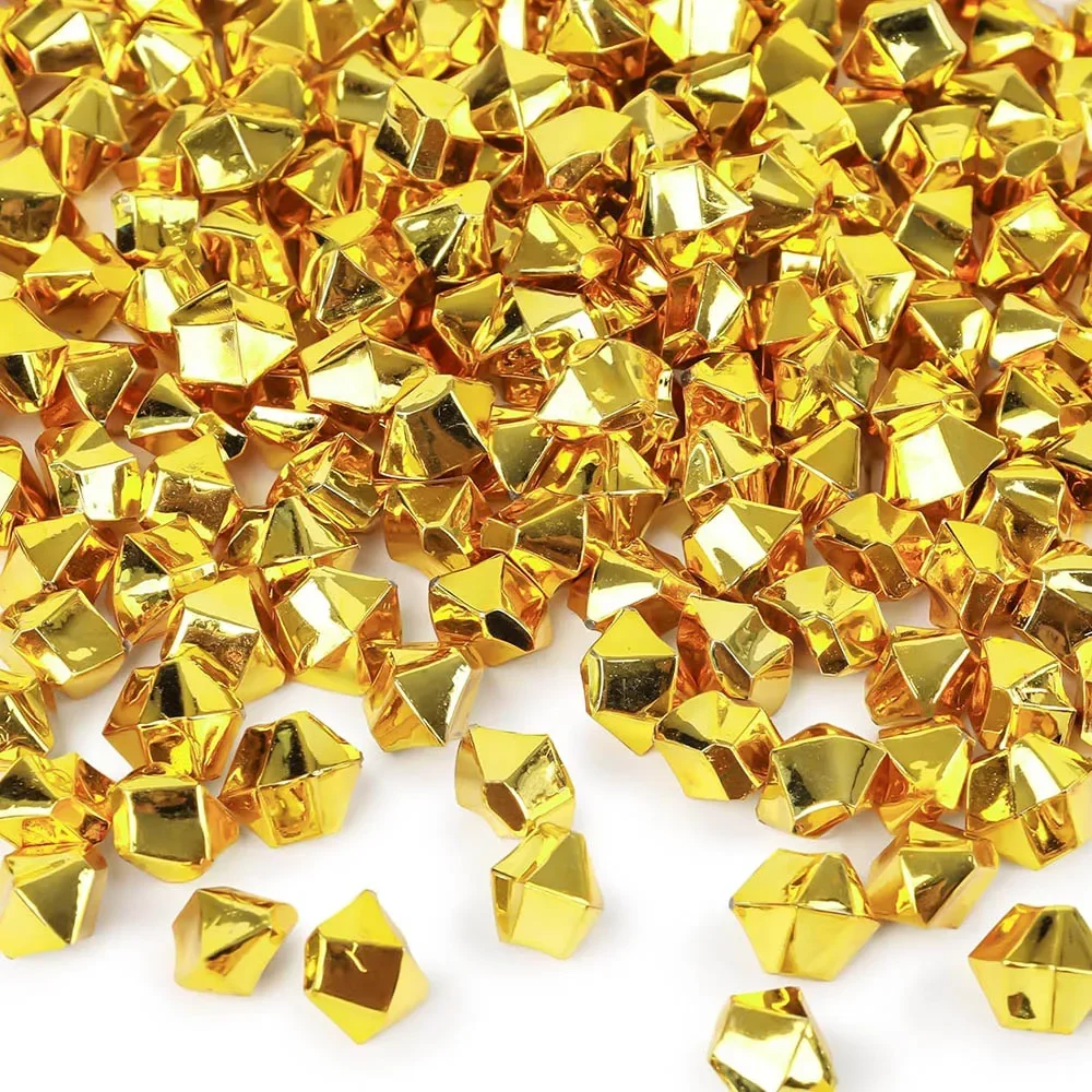 Fake Gold Ice Rocks, Gold Acrylic Ice Fake Plastic Gold Nuggets for Vases Fillers Table Scatters Decoration