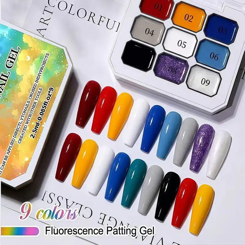 Neunfarbiger blauer Farbverlauf Solid Gel Nail Art, UV-Nagelgel, DIY Nail Art Charm, geeignet für alle Arten von Party-Anlässen.
