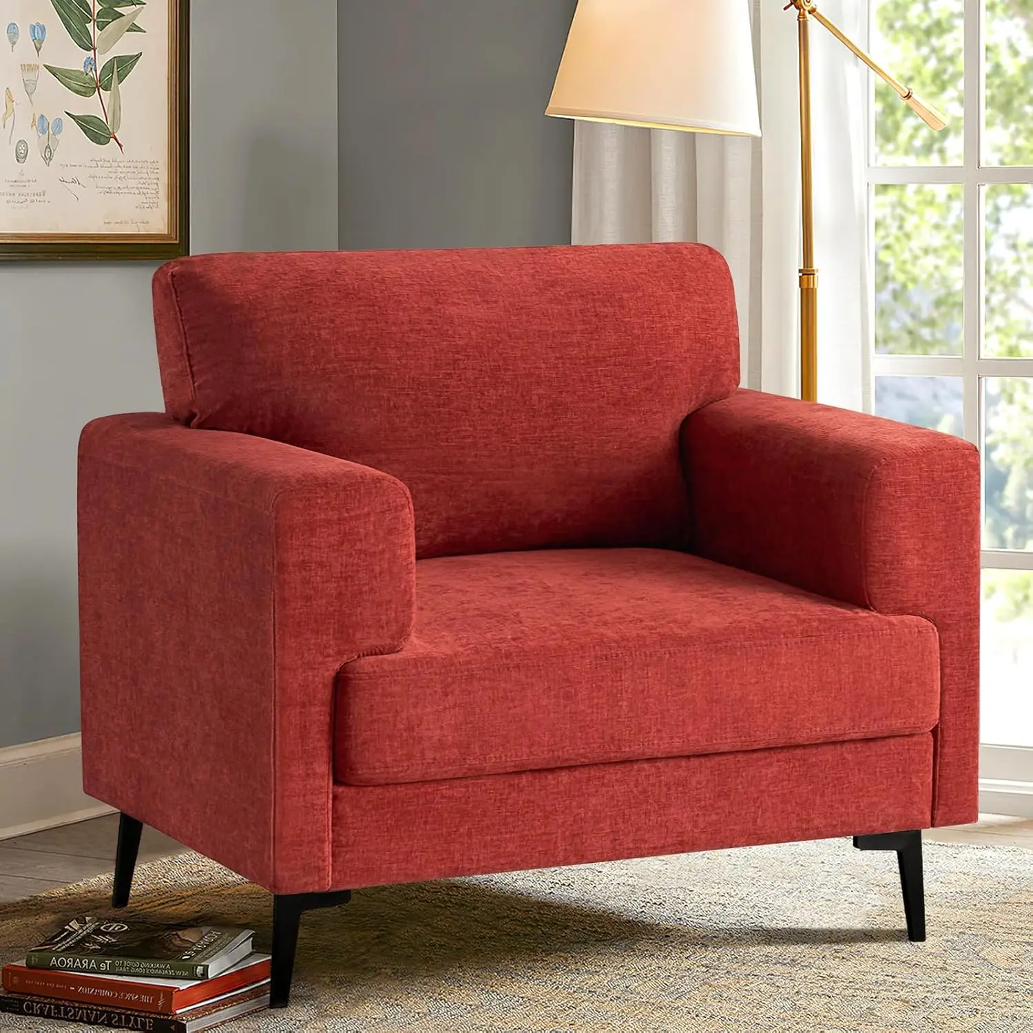 

Accent Chair, Chenille Fabric Oversized Mid Modern Chair Set Of 1, Comfy Upholstered Armchair Reading Accent Chairs Sofa Chairs