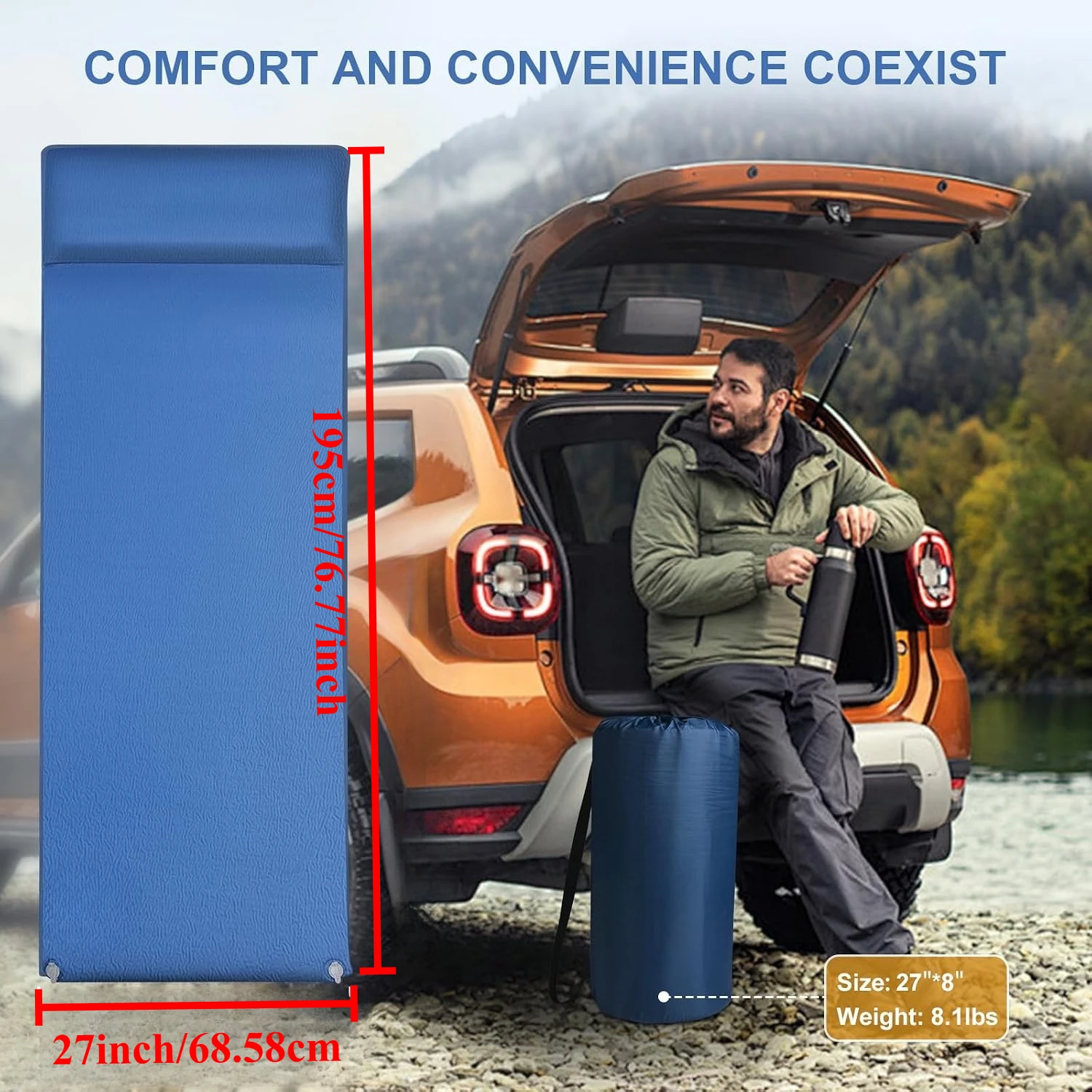 Memory Foam Camping Sleeping Pad Foldable Portable Self-Inflating Camping Mattress Pad for Backpacking Hiking Car Traveling Tent