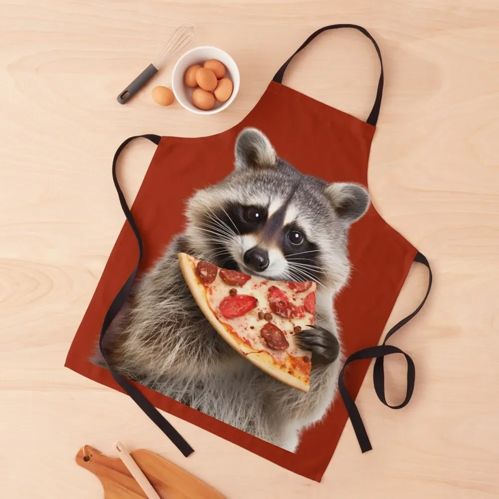 

raccoon with pepperoni pizza Apron Ladies Funny Kitchen Kawaii Accessories Apron