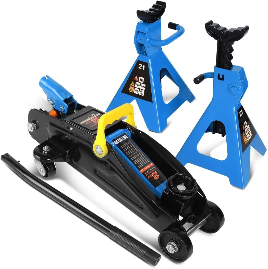 

2 Ton Floor Jack with Jack Stands, Heavy Duty Steel Hydraulic Racing Floor Jack with Single Piston Quick Lift Pump, Hydraulic Tr