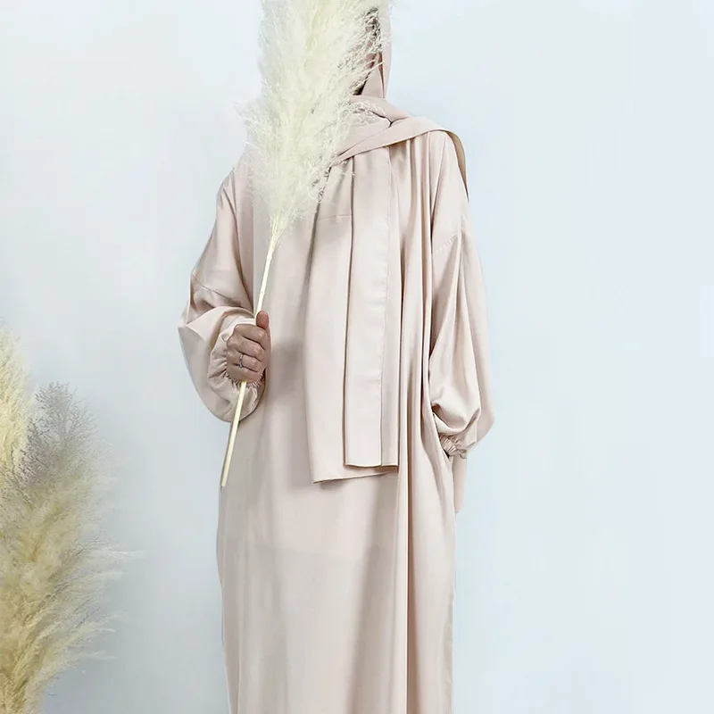 

High Quality Modest Islamic Clothing Long Prayer Dress Jilbab Custom Nida Abaya Women Muslim Dress Attached Hijab Hoodie Abaya