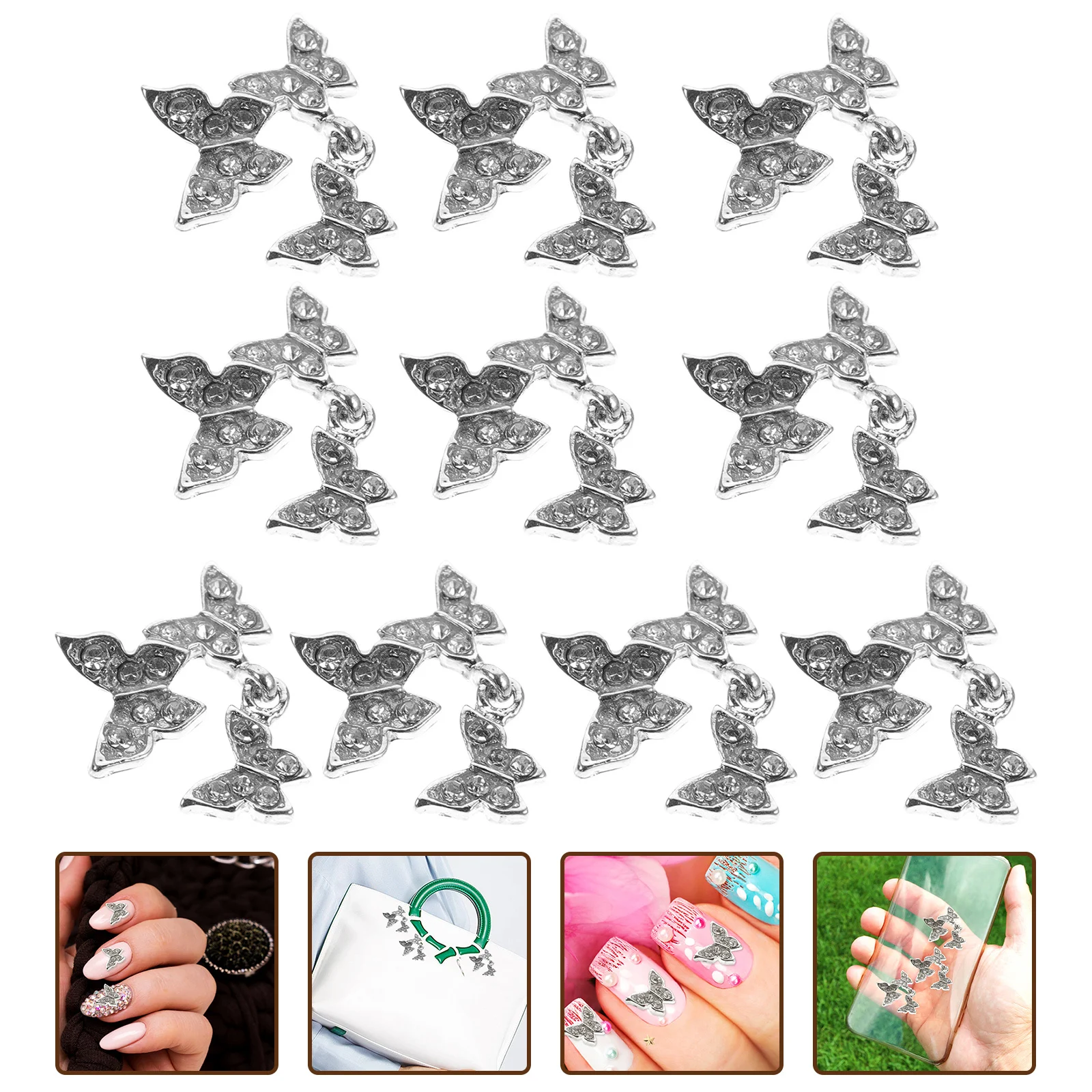 

10Pcs Butterfly Nail Art Charms Rhinestones Decorations for Nails Phone Case Bags Crafts Nail Charms Manicure Supplies