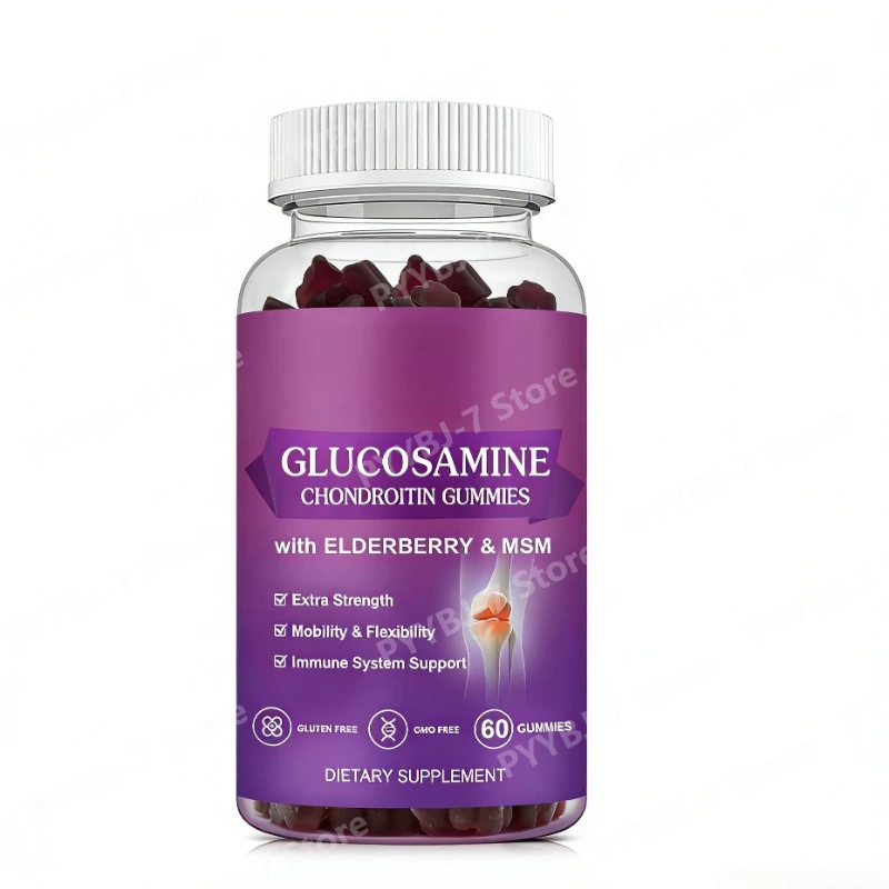 

Глюкозамин-хондроитиновые жевательные конфеты для женщин и мужчин, 1500 мг с МСМ и бузиной, для поддержки гибкости и ежедневного иммунного здоровья, 60 штук