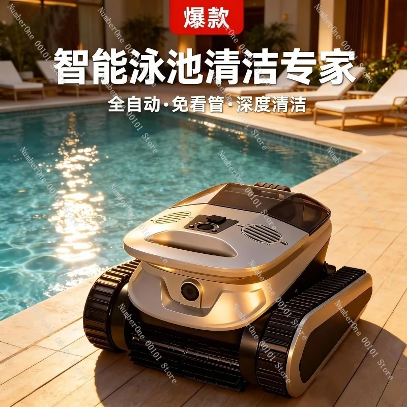 Automatic pool cleaning robot, underwater vacuum cleaner, wall-climbing design, wireless operation, efficient pool cleaning