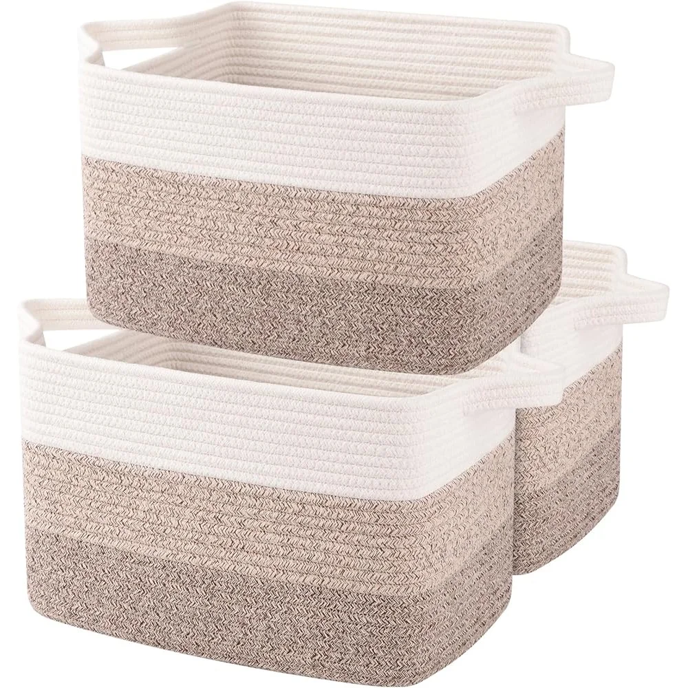 

Multifunctional Cotton Rope Storage Baskets Pack of 3 Woven Toy Towel Organizers Handcrafted Flexible Portable Home Classroom