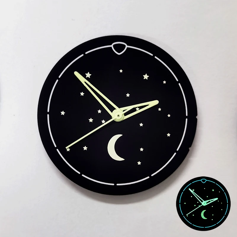 หน้าปัดเรืองแสงโรแมนติกดัดแปลงดวงจันทร์และดาวนาฬิกาตัวอักษร NH35 bgw9 c3 ดําน้ําแม่นยํา 28.5