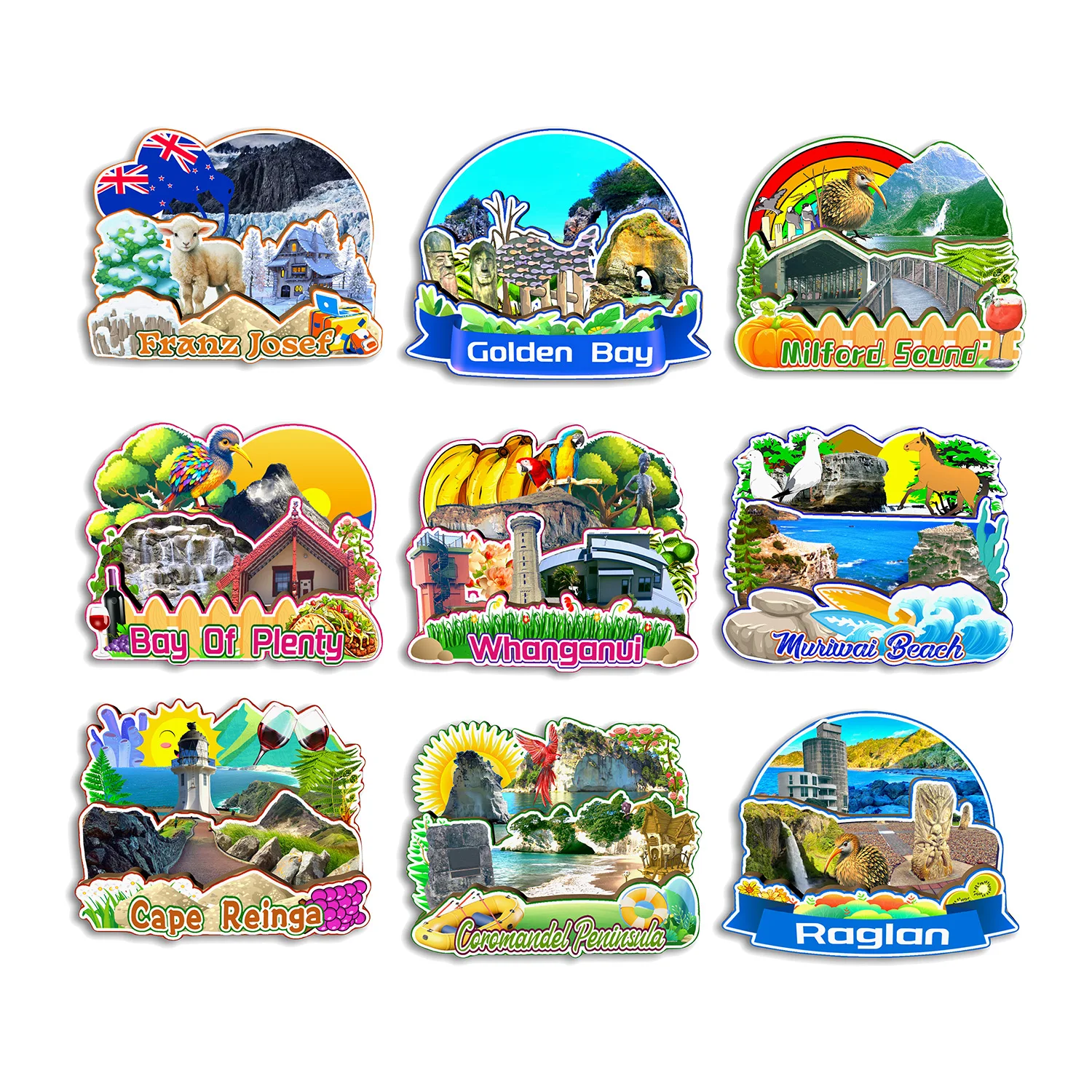 

Whanganui Raglan Coromandel Peninsula Cape Reinga Muriwai Beach Bay of Plenty New Zealand Fridge Magnet Travel Souvenir Gift