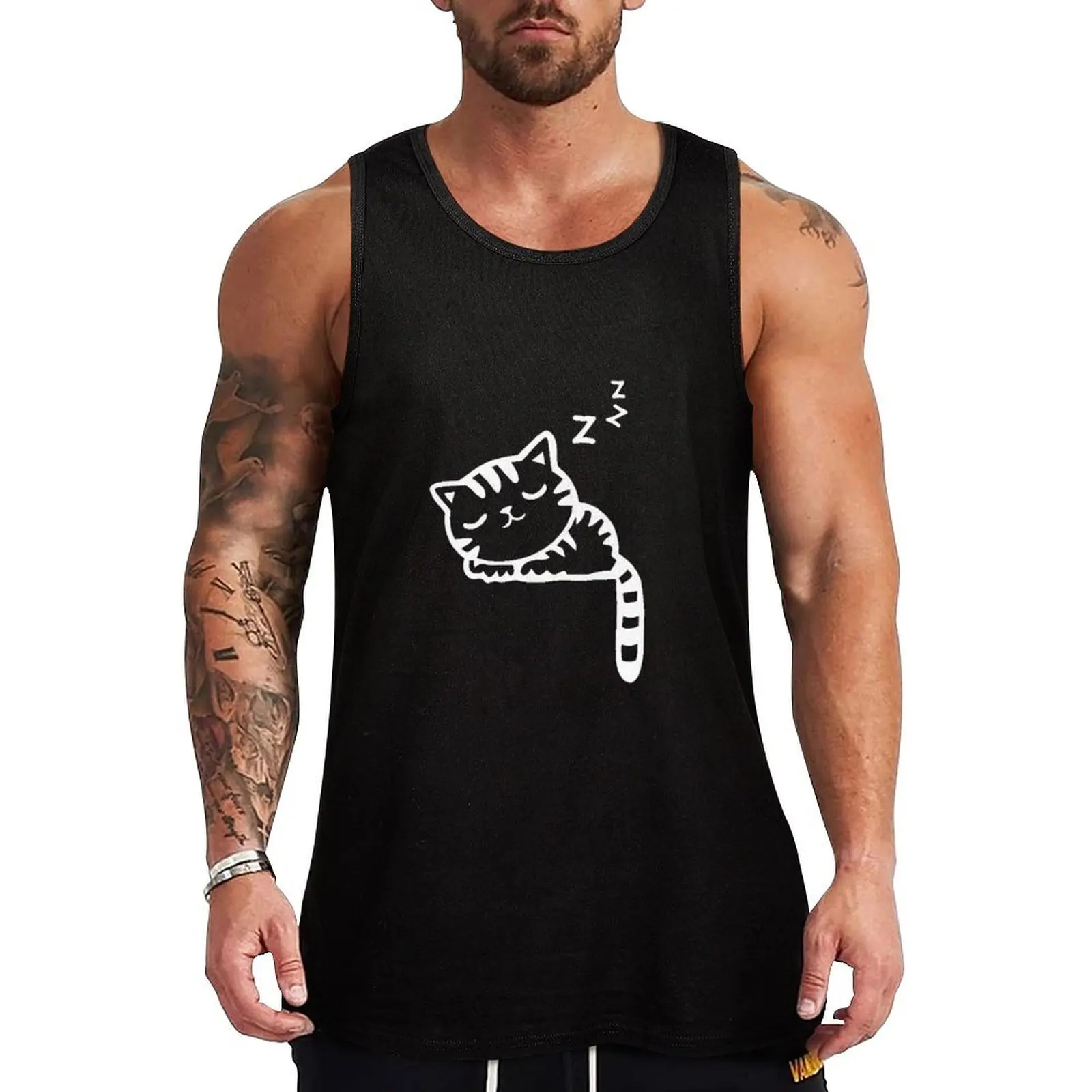 

cute sleeping cat Tank Top Working vest training weight vest Men's gym t-shirts best selling products