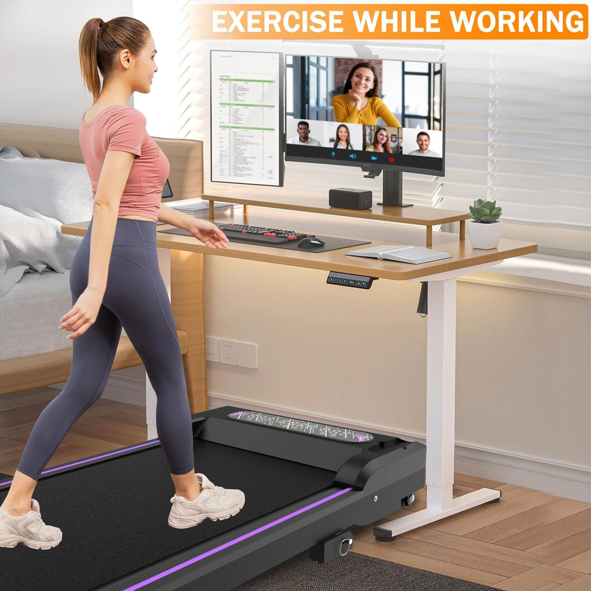 2-in-1 Under Desk Treadmill Walking Pad, 2.5HP Portable Folding Treadmill with Handle & Remote, 0.5-5mph Walking Jogging Machine for Home Office, Black