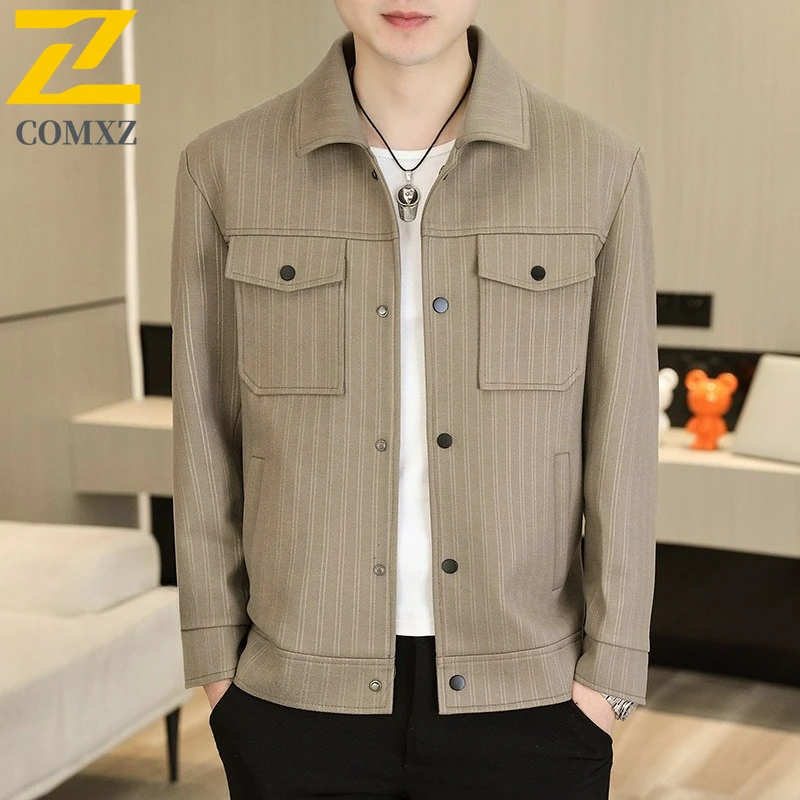 COMXZ New Men Jackets Leisure Solid Color Slim Fit  Working Coat Korean Style Trendy Versatile Single Breasted Autumn Jacket​