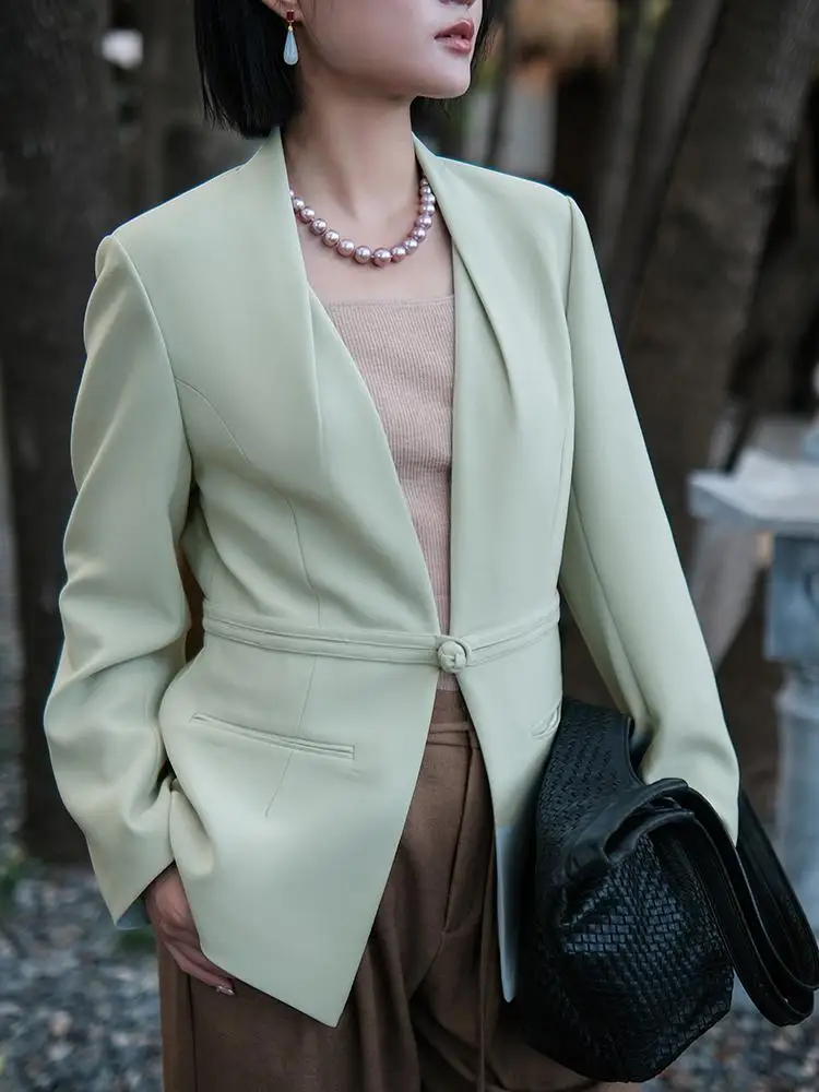 

Matte Tee-acetate Classical Chinese Sle Suit V-ne Slimming Versatile Women's Busin Casual Coat Regular Length