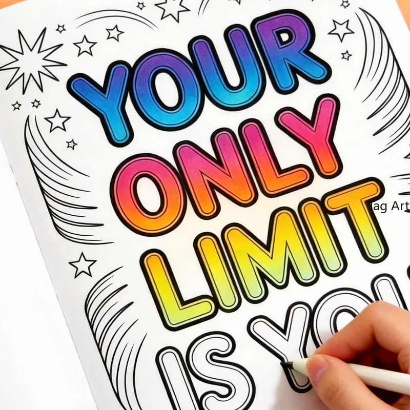 A Growth Inspirational Slogan Meditation Coloring Copy Album, Positive Energy Short Sentence Line Coloring Book, 28 Pages