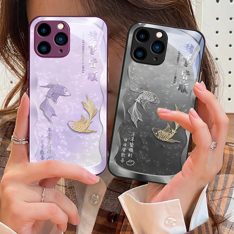

Good Luck Koi Red For IPhone 16 Pro Max 15 Pro 14 13 12 Mini 11 XS Max XR 7 8 Plu SE 2022 Tempered Glass Phone Case