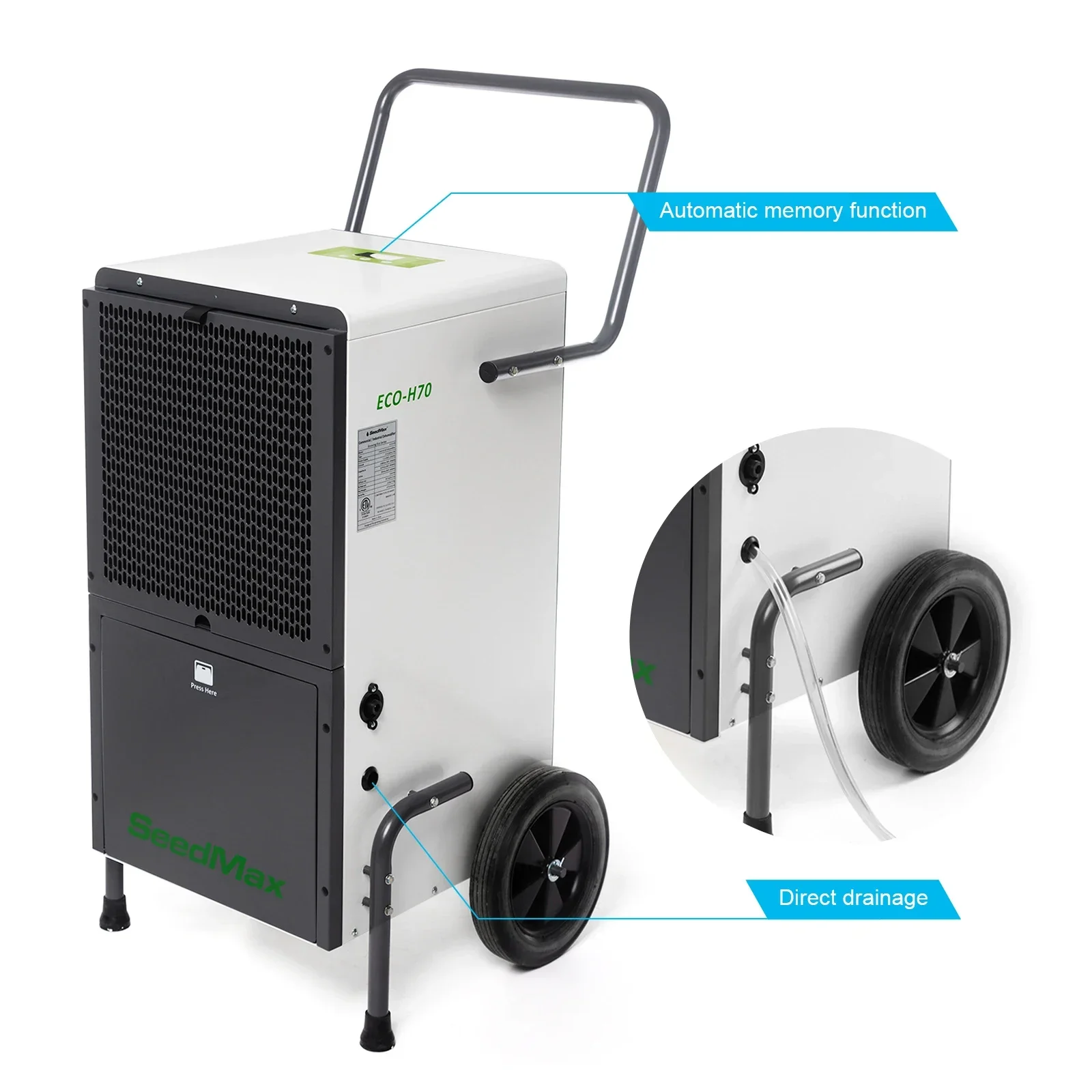 Commercial Dehumidifier with Pump, cETL Listed, 5 Years Warranty Memory Starting, for Damage Restoration, Crawlspac Lgr 210 Pint