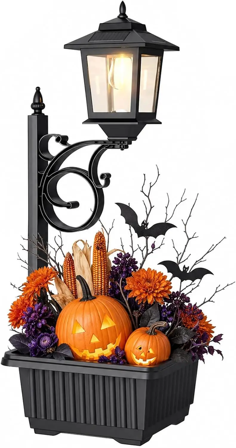 Solar Lamp Post with Planter, 2 in 1 Outdoor Solar Planter Light, Waterproof Decorative Solar Lamp Post Light, Wall Mount or Freestanding for Front Porch, Patio & Garden, Warm White