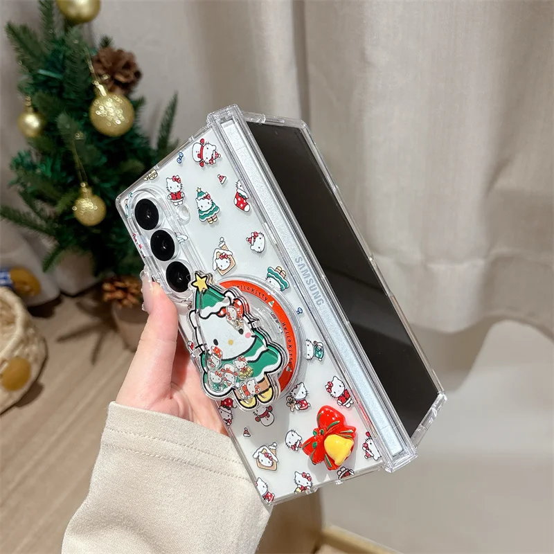 الكورية لطيف عيد الميلاد Hellokitty المغناطيسي قضية الهاتف لسامسونج غالاكسي Z أضعاف 7 6 5 غطاء مع سلسلة حامل لحالات Magsafe Ca