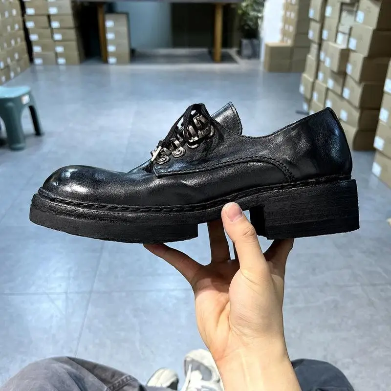 

Casual Thick Bottom Leather Shoes Men's Commuter Heightening Big Head Shoes Wedding Groom Trendy Shoes British Hong Kon...