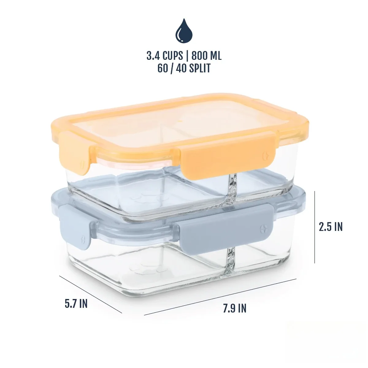 ชุดเตรียมอาหาร 3.4 คัพ 4 ชิ้น, ชุดภาชนะเก็บอาหารแก้ว 2 ชิ้น ป้องกันการรั่วซึม พร้อมฝาพลาสติกปราศจาก BPA ปิดผนึกอย่างดี ใช้กับเครื่องล้างจานได้