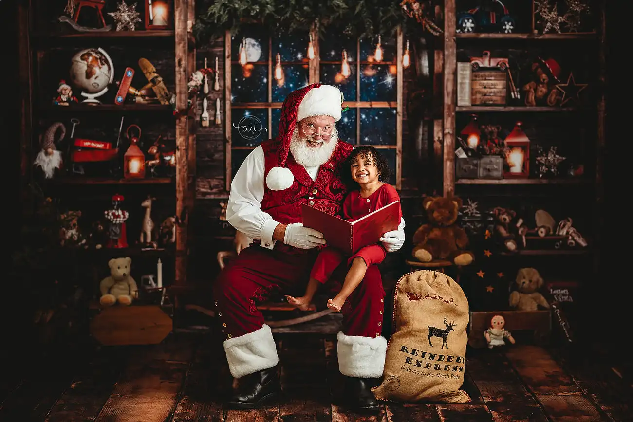 Santas Work Station Backdrops Kids Family Photography Child Adult Photocall Decors Baby Photo Christmas Store Backgrounds