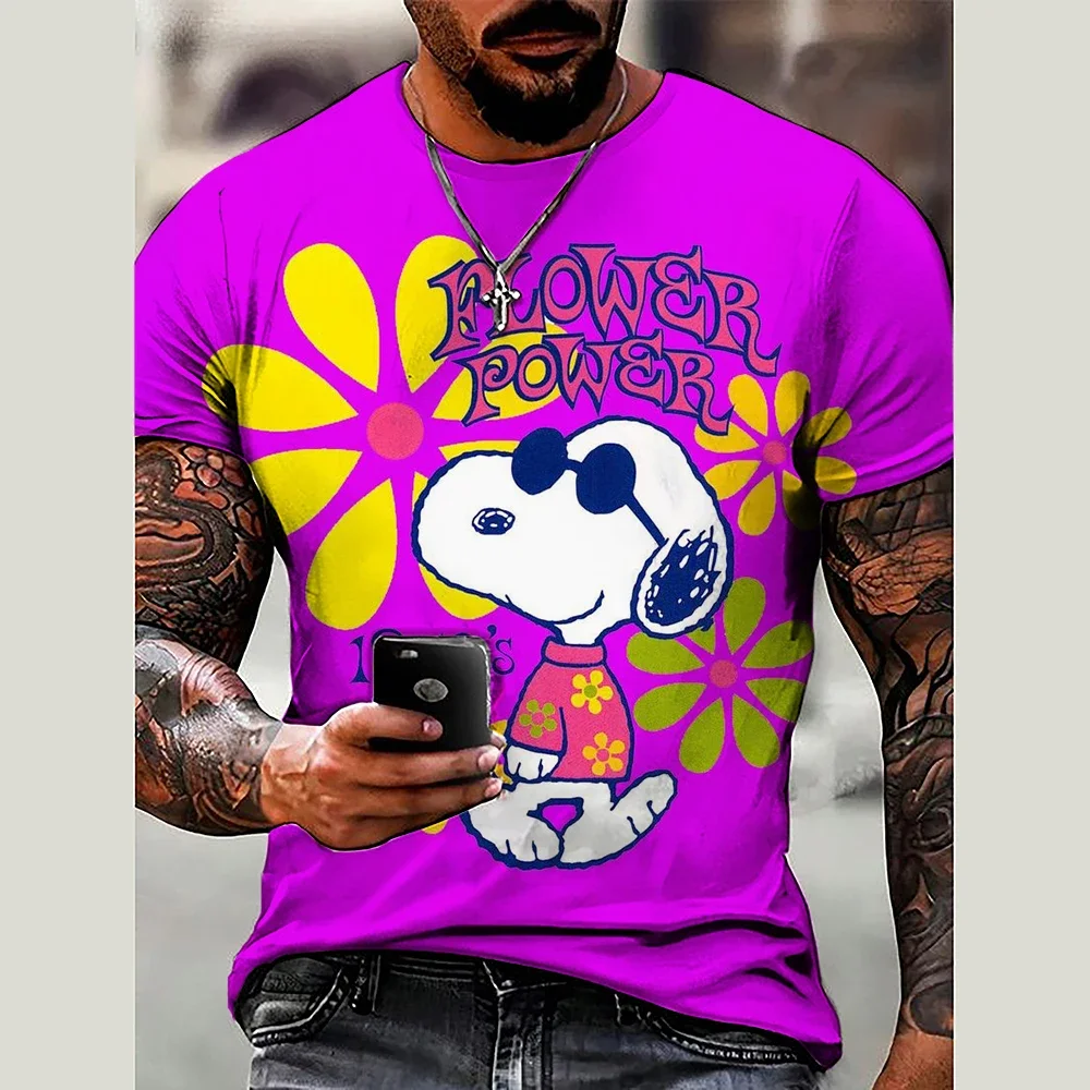 

Vintage Men's T Shirt Fun Snoopy print Tops Summer Casual Short Sleeve Pullover Oversized Male Clothing Daily O Neck T-Shirts