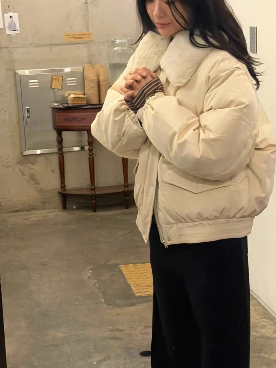   Sle ort Puffer Jaet manteau de pain coupe ample pour femme vêtements d'extérieur chauds avec kets décontracté Sle 90% duvet d'oie