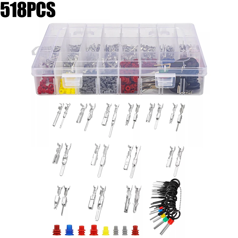 518Pcs Automotive Electrical Connector Pins Kit Terminal Removal Tool Wire Seals For Motorcycles Trucks Boats Jet Skis for