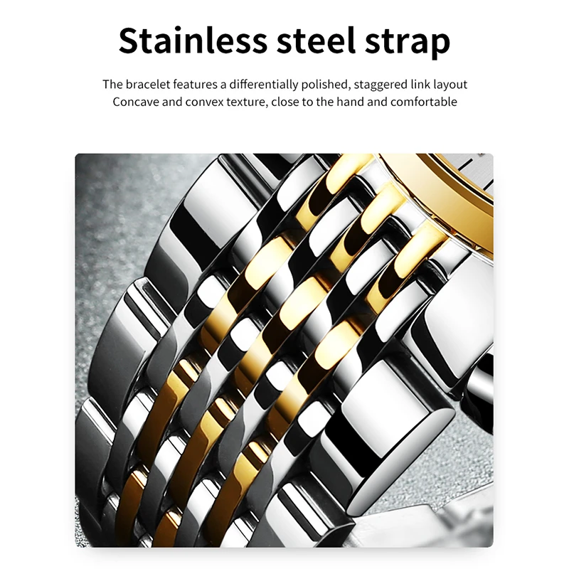 OLEVS 6673 ساعة عصرية ميكانيكية هدية سوار ساعة من الفولاذ المقاوم للصدأ قرص دائري ساعة يد عرض الأسبوع تقويم مضيء