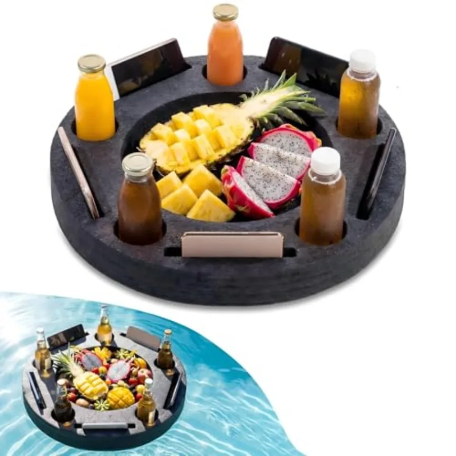 

Large Floating Drink Holder Black Floating Refreshment Table Tray Compartment Portable Floating Pool Tray for Swimming Pool Acc