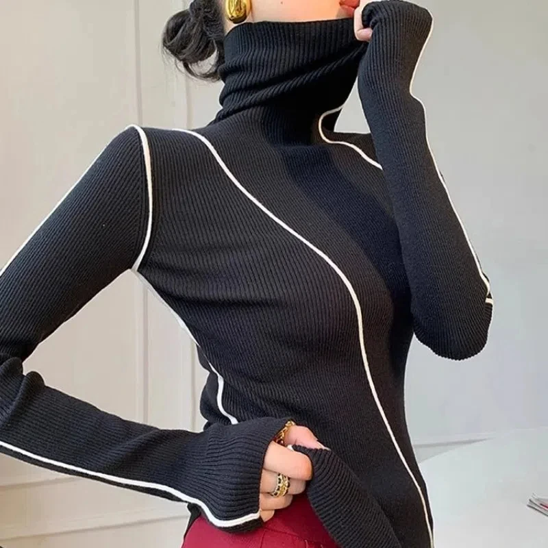 Spring Autumn Turtleneck Solid Color Pullover Women's Clothing Sweater Knitted Casual Long Sleeve Screw Thread Comfortable Tops