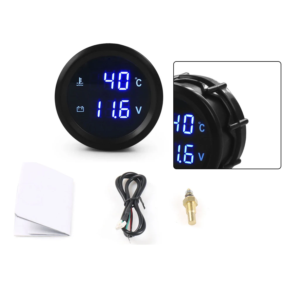 52mm Car Led Digital Display Water Temperature And Voltage Gauge 12-24V 1/8